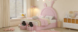 Rabbit Shaped Bed With Storage Stools Upholstered Pink - Furniture Home Direct