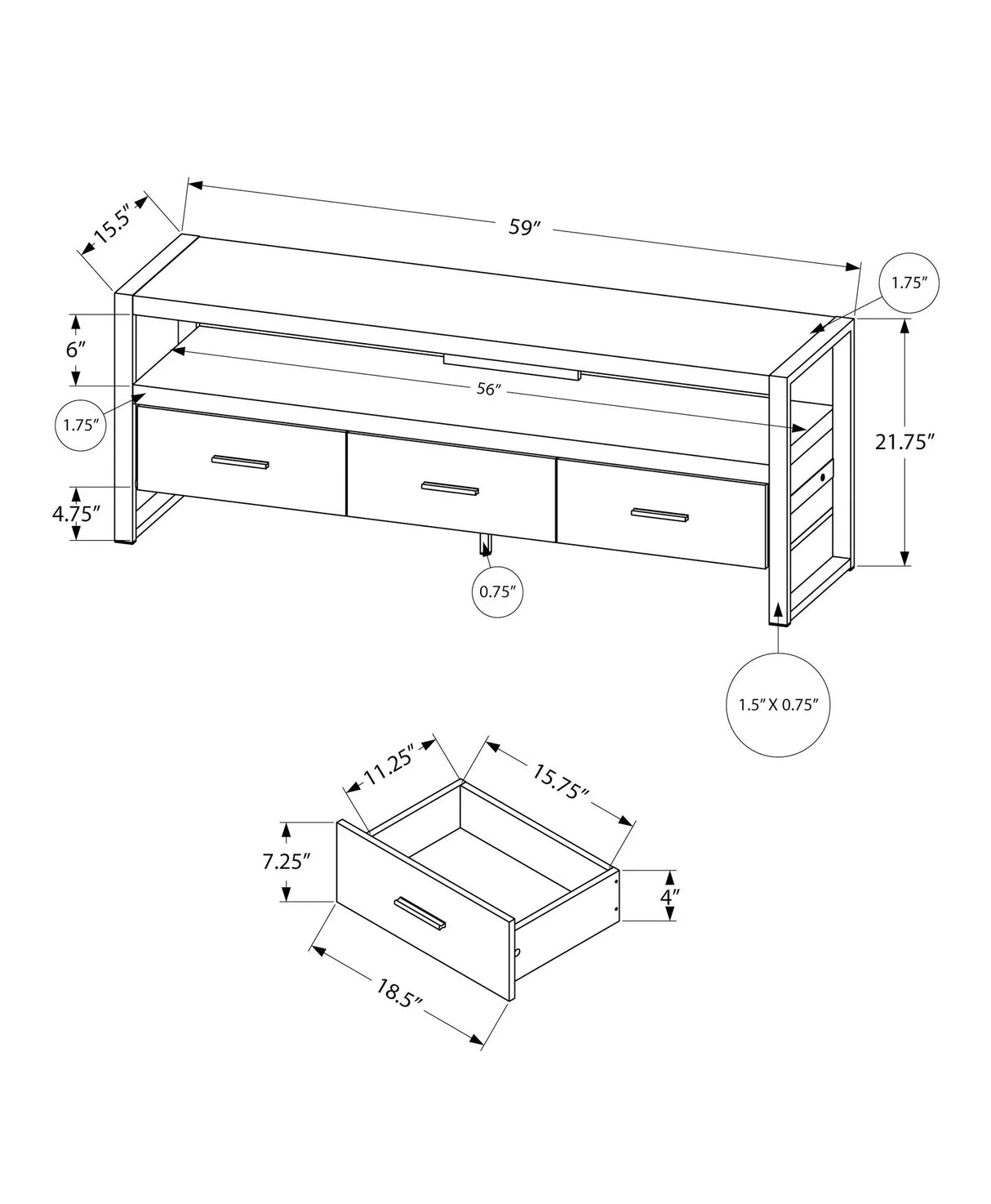 TV Stand, Console, Media Entertainment Center, Storage Solution Drawers - Black - Furniture Home Direct