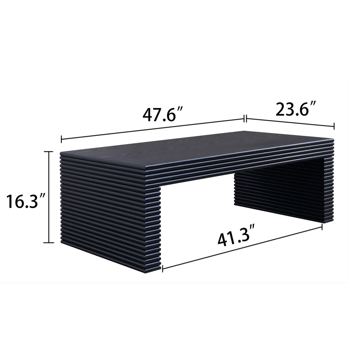 Modern Ribbed Coffee Table, Rectangular Low Profile Center Table For Living Room - Black - Furniture Home Direct