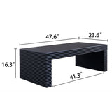 Modern Ribbed Coffee Table, Rectangular Low Profile Center Table For Living Room - Black - Furniture Home Direct