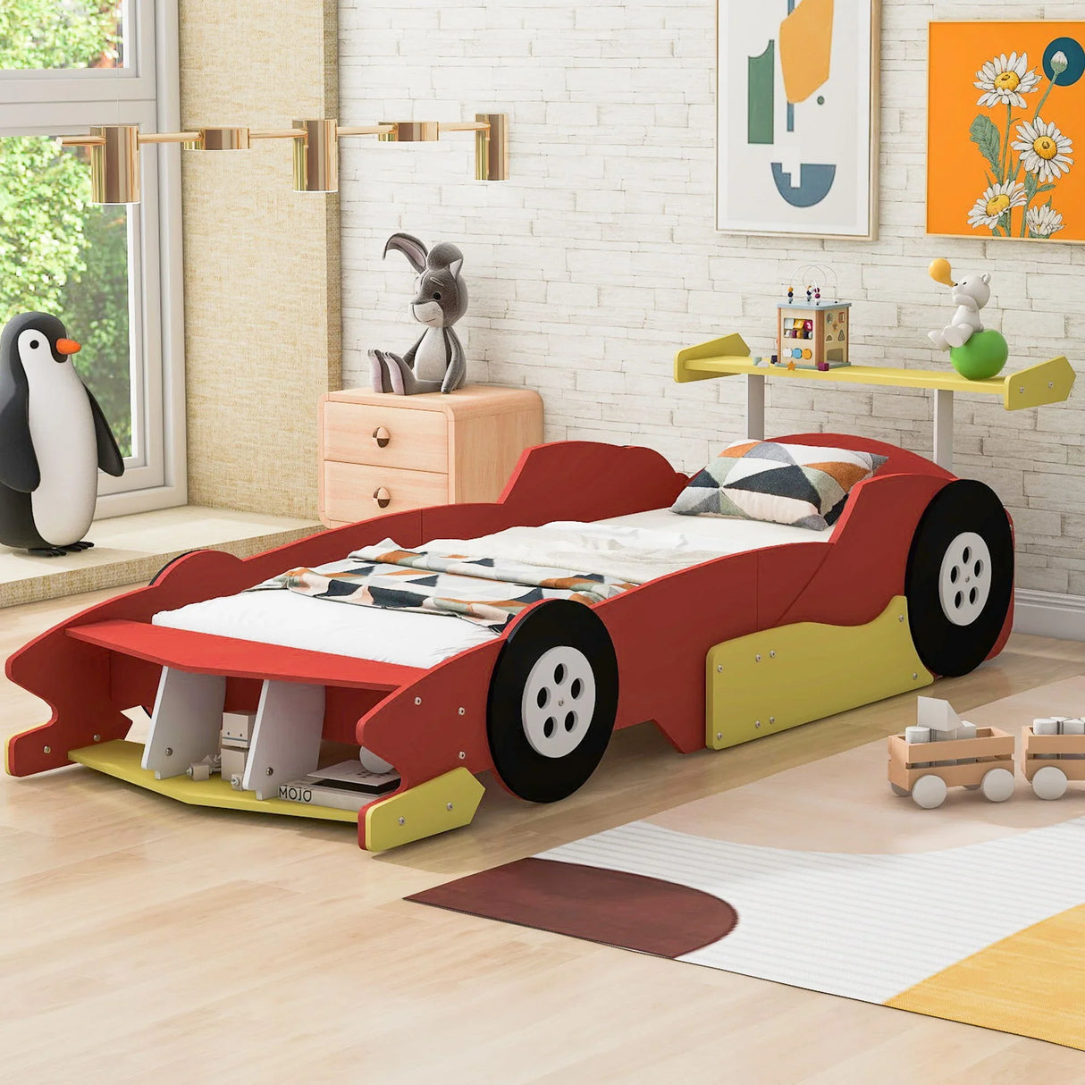 Race Car-Shaped Platform Bed With Wheels - Furniture Home Direct