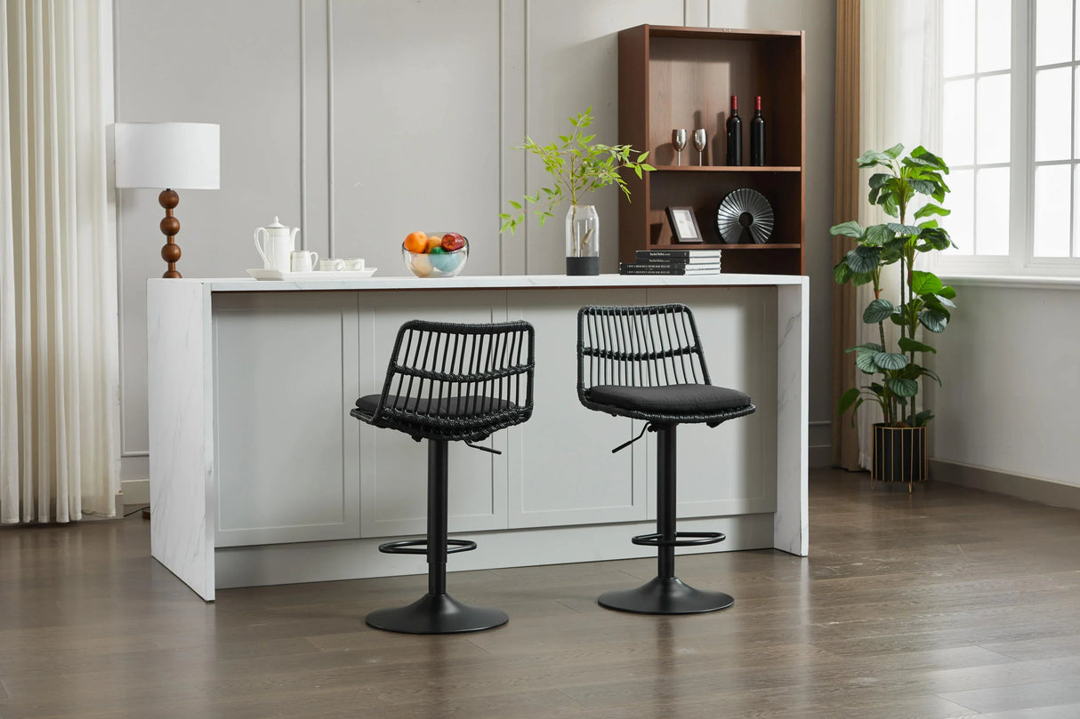 Counter Height Stools Rattan With Cushioned Seat Black - Furniture Home Direct