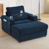 Modern Style Armchair Chaise Lounge Sofa Couch With Movable Storage Ottoman, USB Ports, Cup Holders, Phone Holder, Side Pockets - Furniture Home Direct