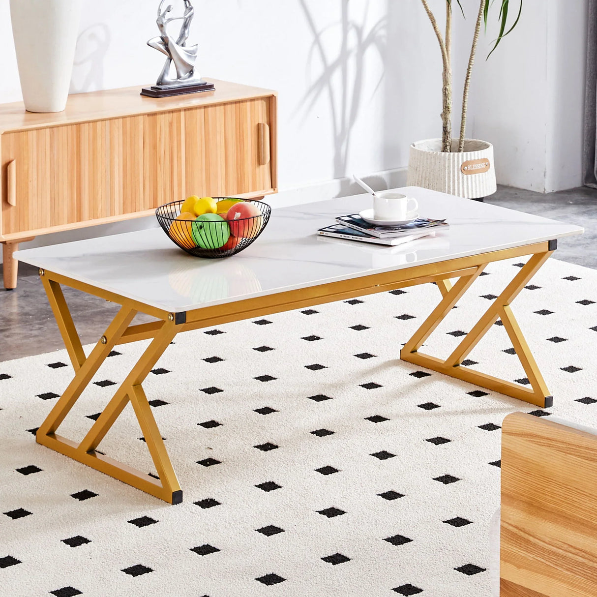 Modern Rock Slab Coffee Table With Metal Legs - Furniture Home Direct