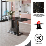 Dining Table With Imitation Marble Top, Modern Black - Furniture Home Direct