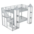 Metal Twin Over Twin Castle-Shaped Bunk Bed With Wardrobe And Multiple Storage - Gray / White - Furniture Home Direct