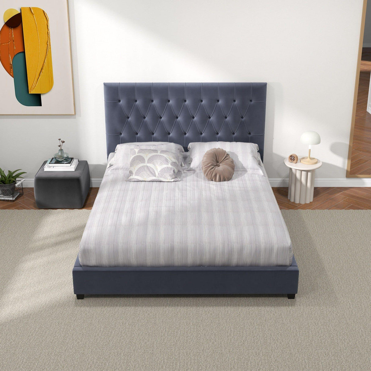Donald - Mid-Century Modern Upholstered Platform Bed - Furniture Home Direct