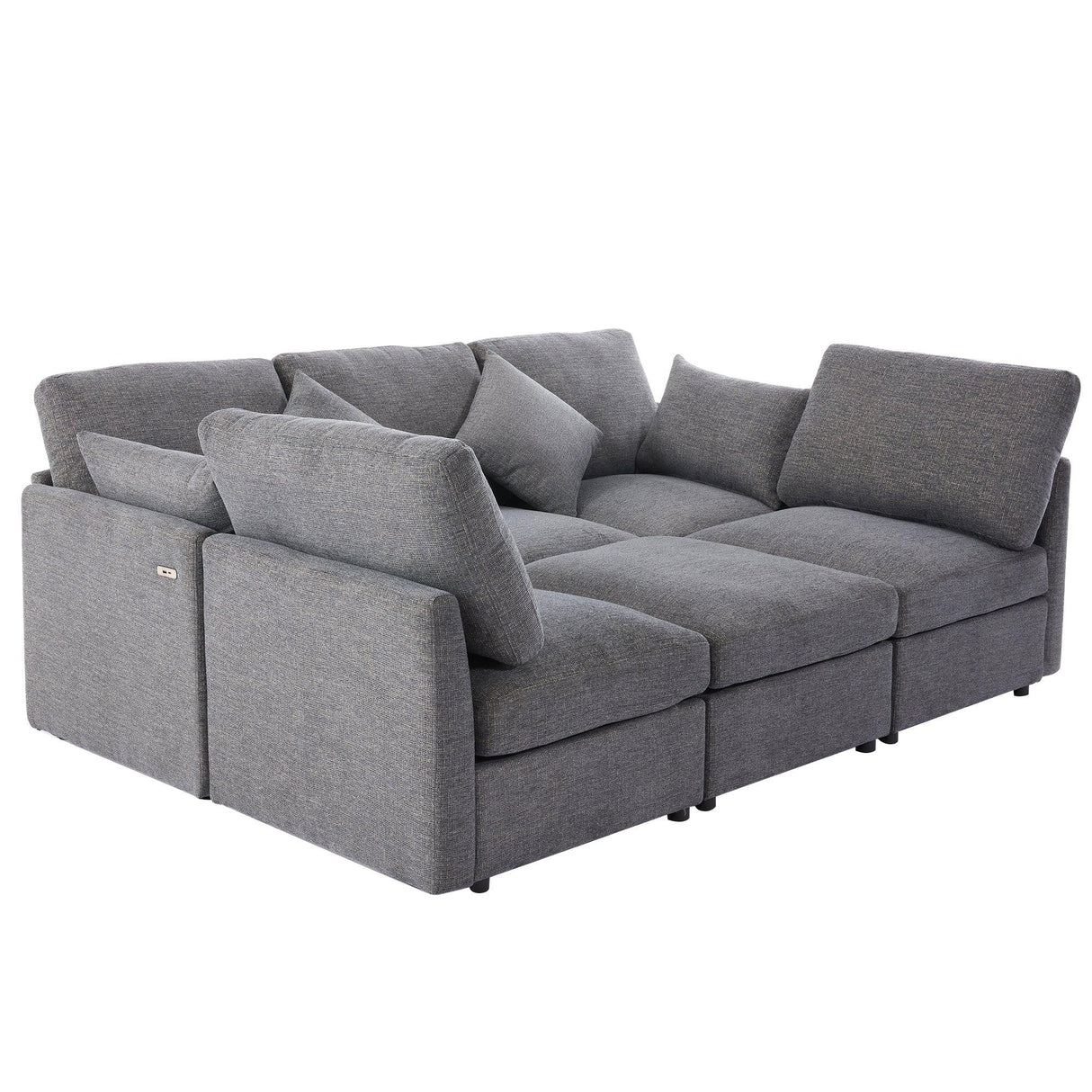 Sectional Sofa, Modular With USB Ports And Ottoman, Grey - Furniture Home Direct