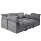Sectional Sofa, Modular With USB Ports And Ottoman, Grey - Furniture Home Direct