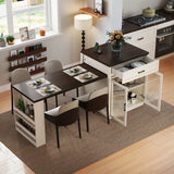 Extendable Kitchen Island With Slide Out Table And Storage Racks For 2 - 6 Person, Power Outlet, Bar, Prep Station - Creamy White / Walnut - Furniture Home Direct