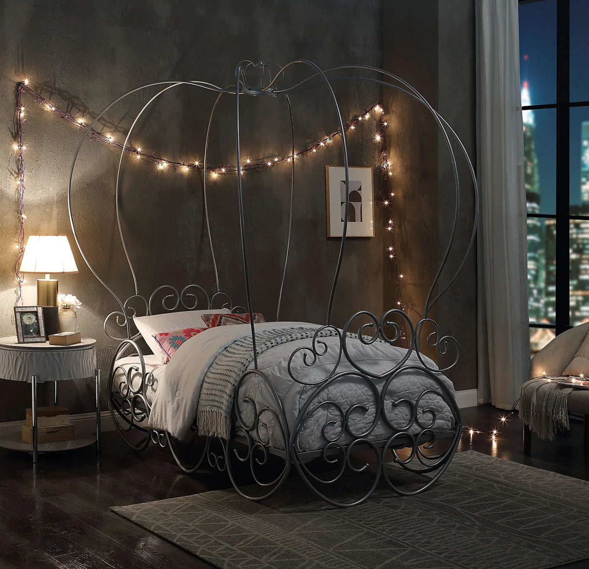 Priya - Twin Bed With Canopy - Silver - Furniture Home Direct