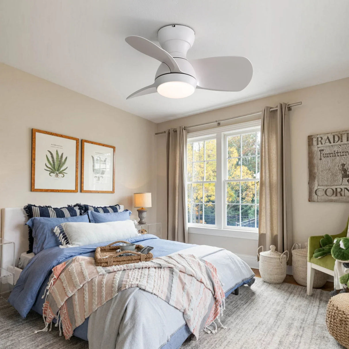 23" Bedroom Ceiling Fan With 3 Color Dimmable 3 ABS Blades Remote Control Dc Motor Black With 18W Led Light - Furniture Home Direct