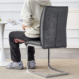 Dining Chairs Cantilever Metal Frame Polished PU Dark Gray - Furniture Home Direct