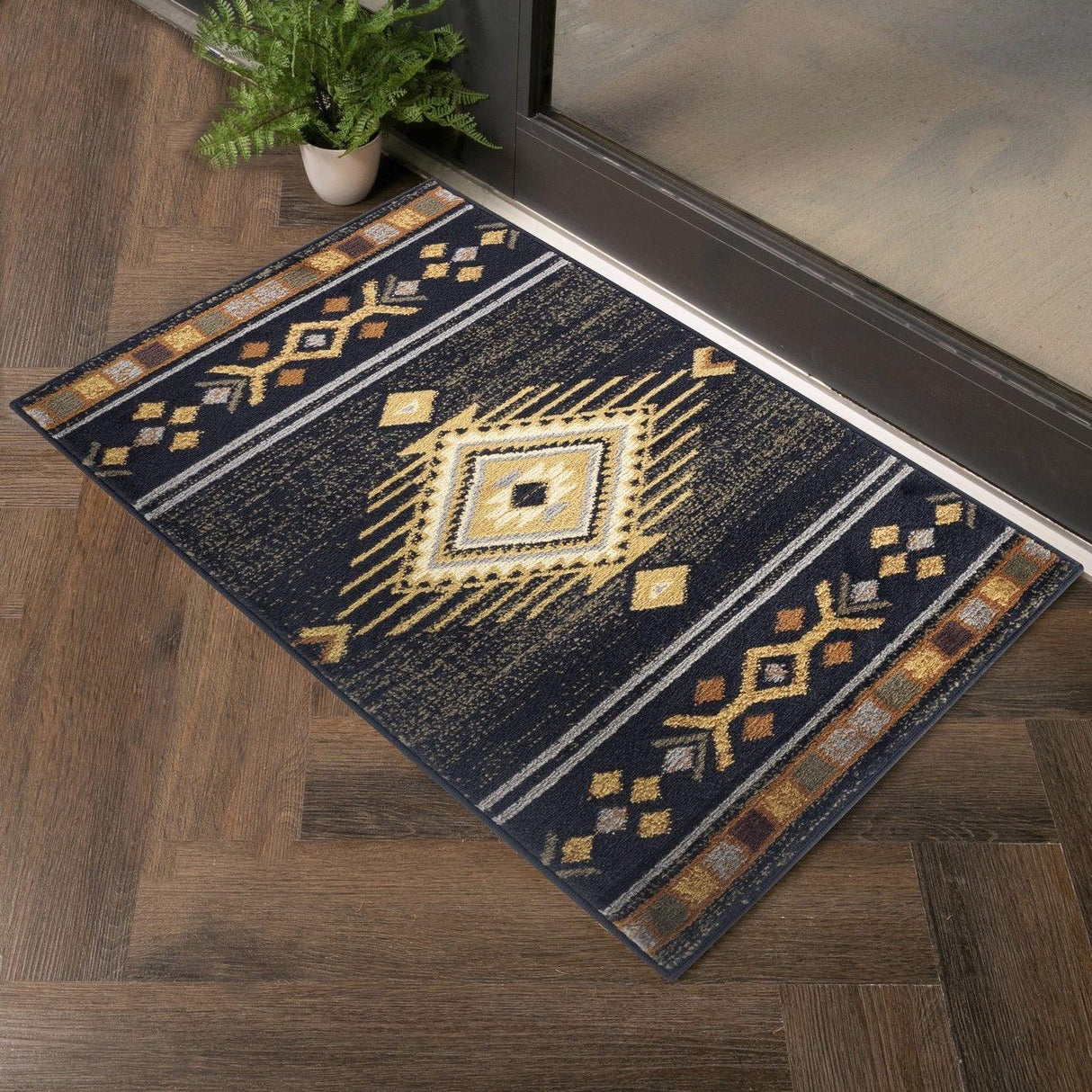 Tribes - 2'7" X 7'3" Southwest Area Rug Polypropylene - Black - Furniture Home Direct