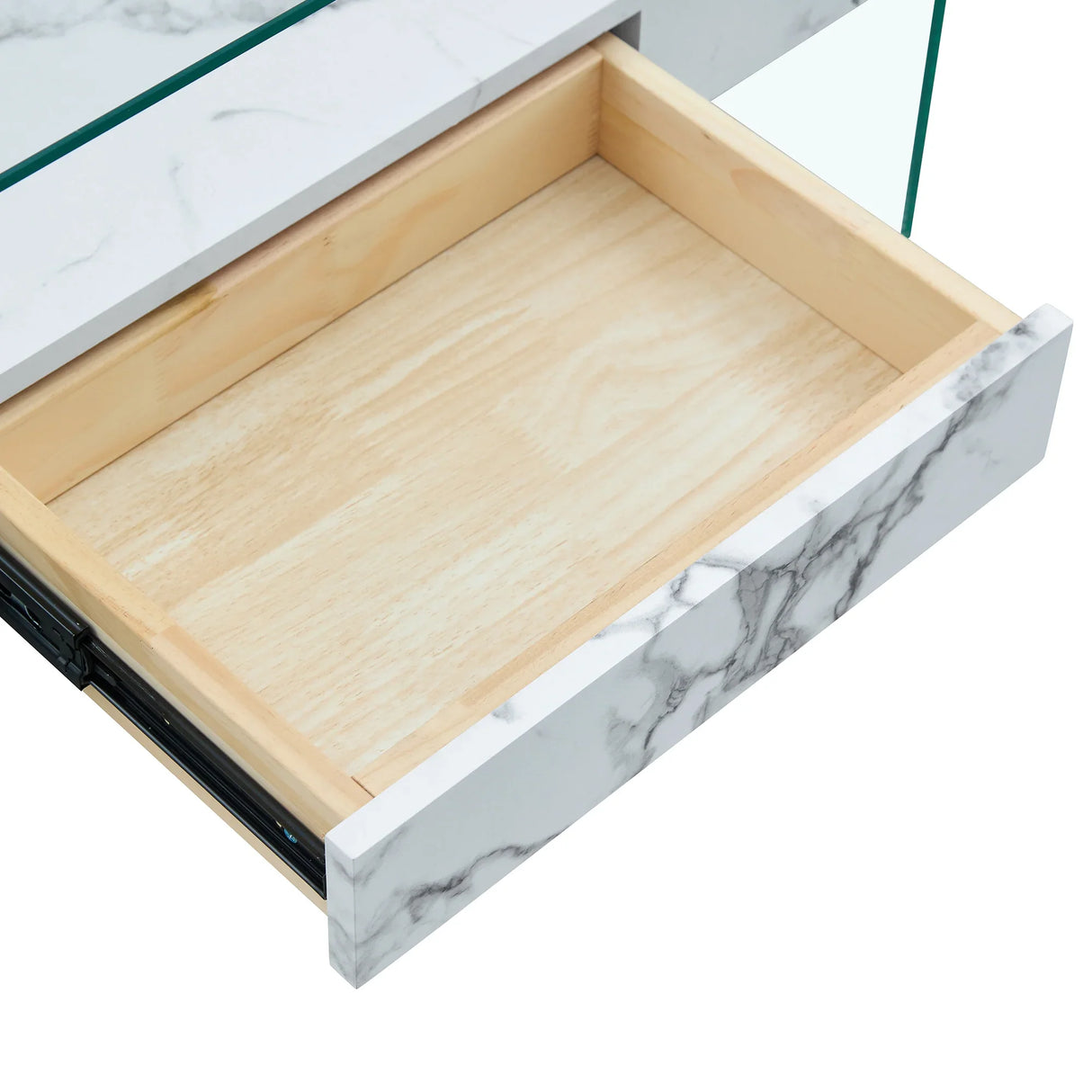Coffee Table Glass Top Marble Base Modern Style White - Furniture Home Direct