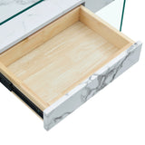 Coffee Table Glass Top Marble Base Modern Style White - Furniture Home Direct