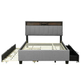 Upholstered Platform Bed With Storage Headboard, Trundle & 2 Drawers And A Set Of Sockets & USB Ports - Furniture Home Direct