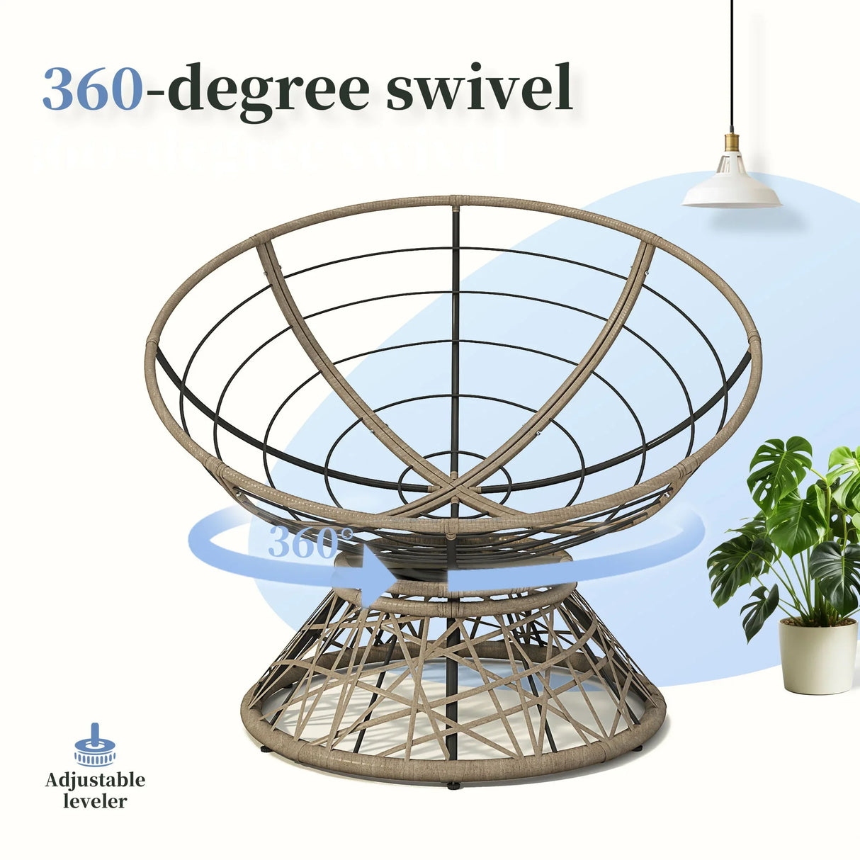 Ergonomic Wicker Chair With Cloud Thick Density Cushion, 3 Proof Cover High Capacity Iron Frame Fluid 360° Swivel - Furniture Home Direct
