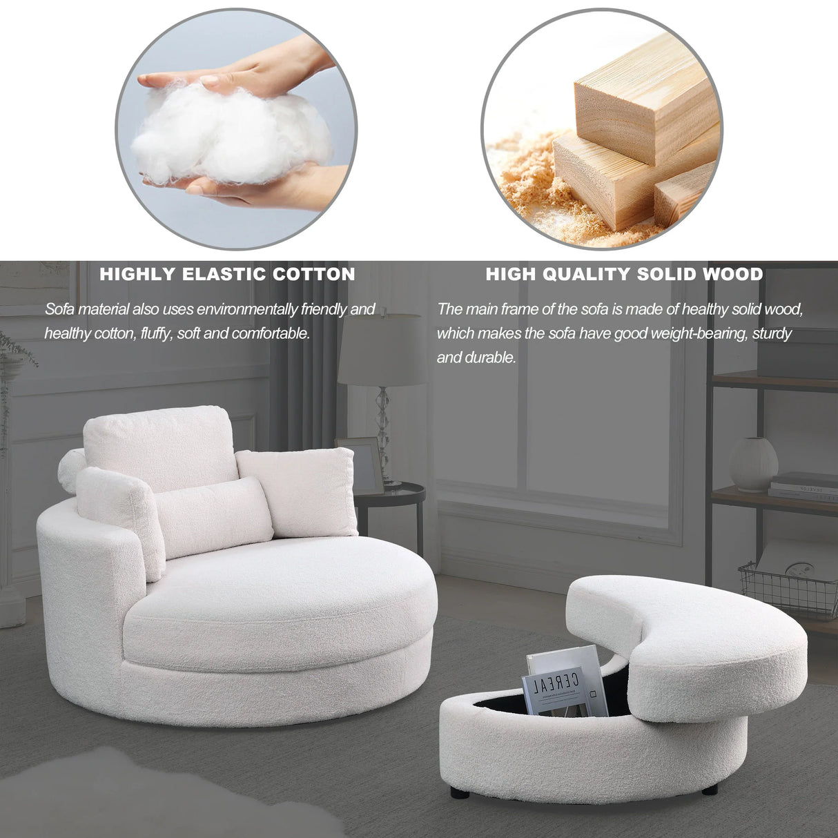 Linen Barrel Swivel Chair With Storage Ottoman - Furniture Home Direct