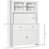 Homcom - 63.5" Kitchen Buffet With Hutch, Pantry Storage Cabinet With 4 Shelves, Drawers, Framed Glass Doors, Open Microwave Countertop - Antique White - Furniture Home Direct