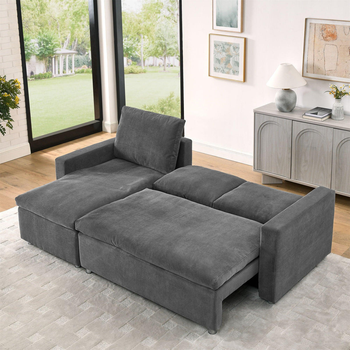 Convertible L Shaped Sleeper Sofa Bed With Reversible Chaise And Storage - Furniture Home Direct