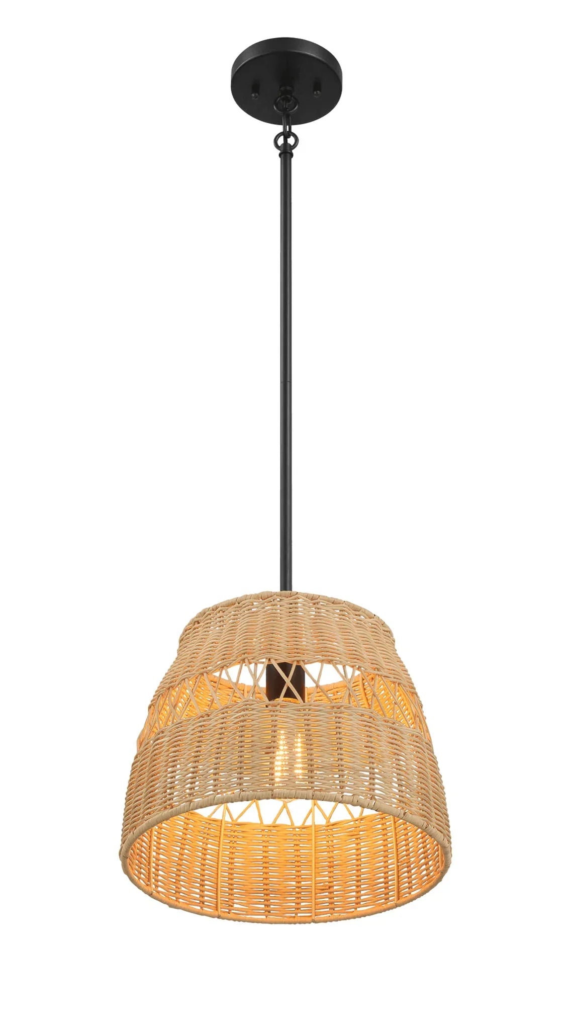 Essence - Single Lights Pendant With Shade - Black / Rattan - Furniture Home Direct