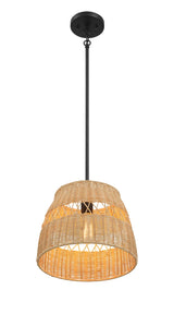 Essence - Single Lights Pendant With Shade - Black / Rattan - Furniture Home Direct