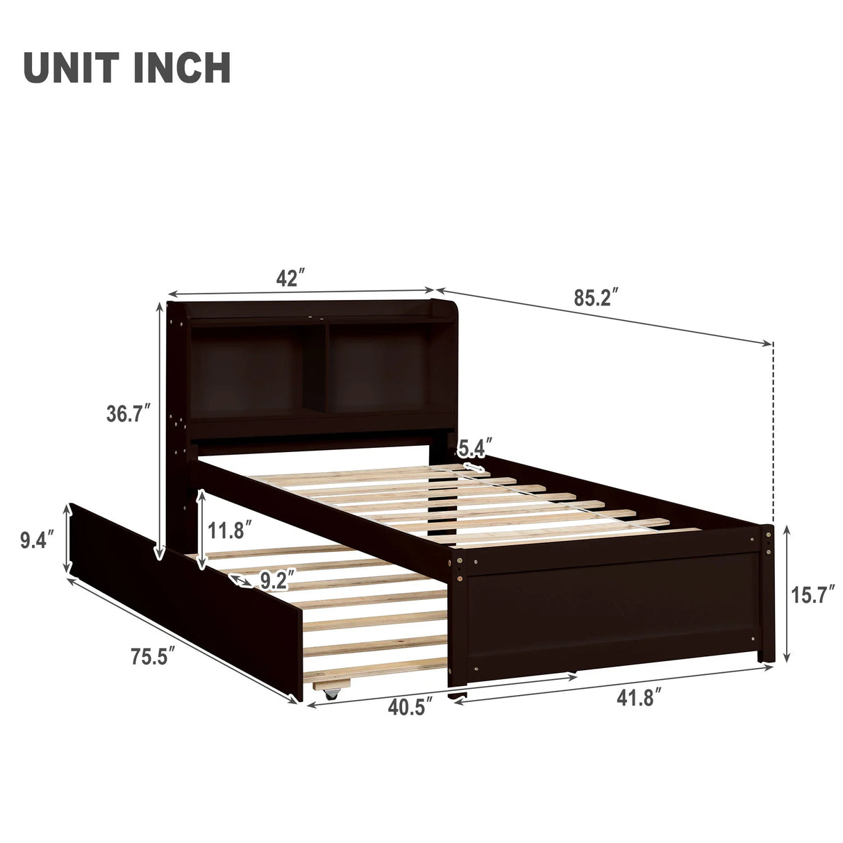 Twin Bed With Trundle, Bookcase - Furniture Home Direct