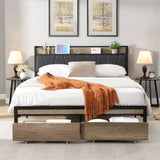 Modern Platform Bed Frame With Upholstered Storage Headboard, USB Ports - Furniture Home Direct
