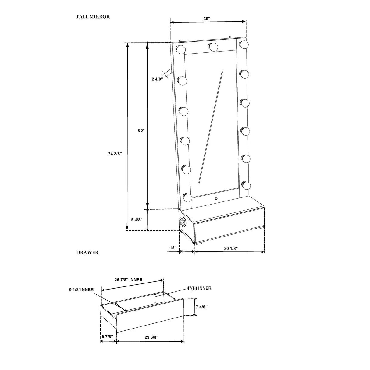 Elisa - Narrow Tall Mirror With Speaker And Drawer - Furniture Home Direct