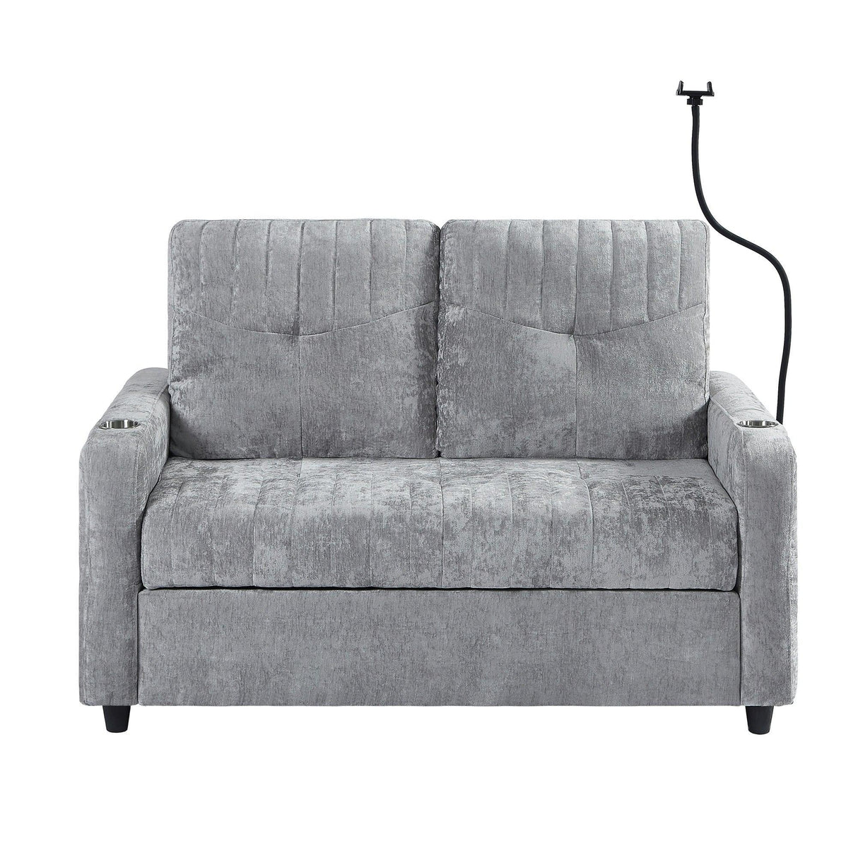 Sleeper Sofa With Adjustable Backrest, Two Cup Holders, Phone Holder, Three Charging Ports And Side Storage Pockets - Gray - Furniture Home Direct