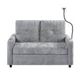 Sleeper Sofa With Adjustable Backrest, Two Cup Holders, Phone Holder, Three Charging Ports And Side Storage Pockets - Gray - Furniture Home Direct