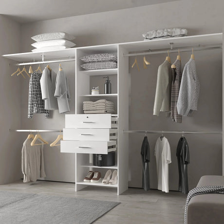 Modular Closet System With Hanging Rods And Shelves White - Furniture Home Direct