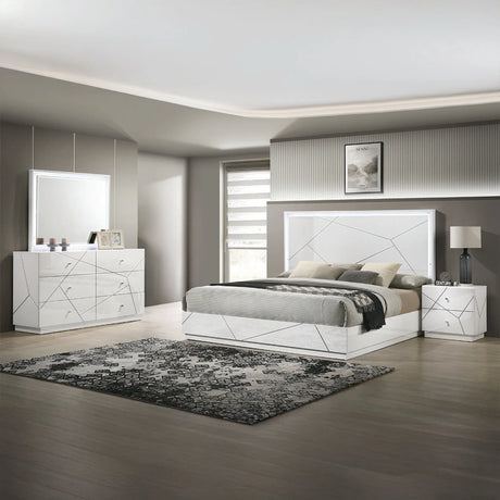 Bedroom Set Queen Bed Dresser Mirror Nightstand White - Furniture Home Direct