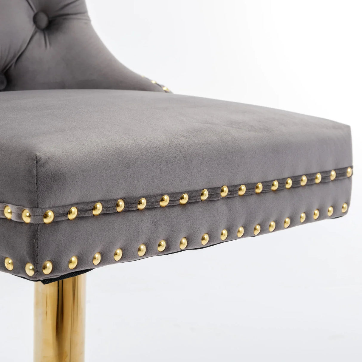 Counter Stools Tufted Velvet Back Swivel Gold Base Gray - Furniture Home Direct