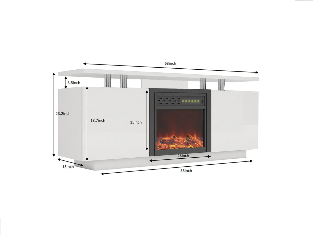TV Cabinet, TV Unit With Fireplace, Have Heat And Flame Color Changes - White - Furniture Home Direct