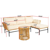 3 Piece Sectional Outdoor Patio Wicker Furniture Set - Natural Yellow / Creme - Furniture Home Direct
