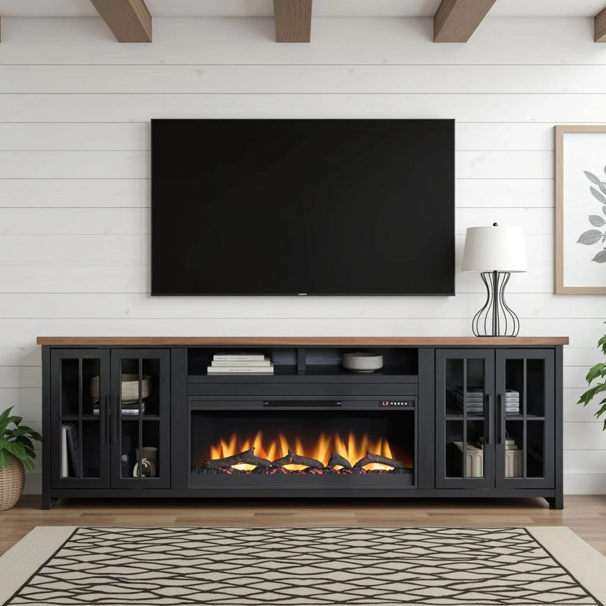 Essex - Fireplace TV Stand Console For TVs Up To 100" - Black, Whiskey