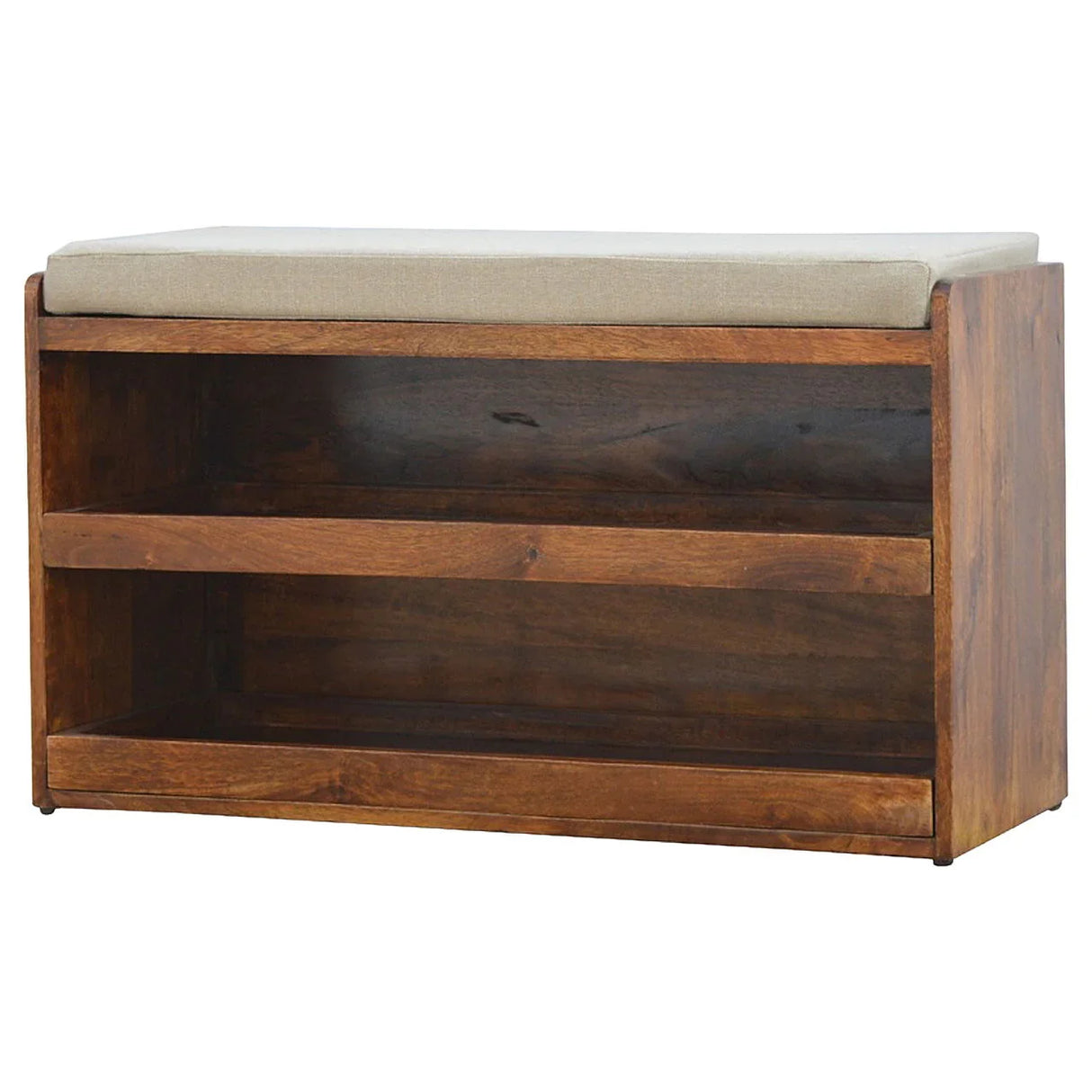 Pull Out Shoe Bench - Chestnut / Mud Linen - Furniture Home Direct