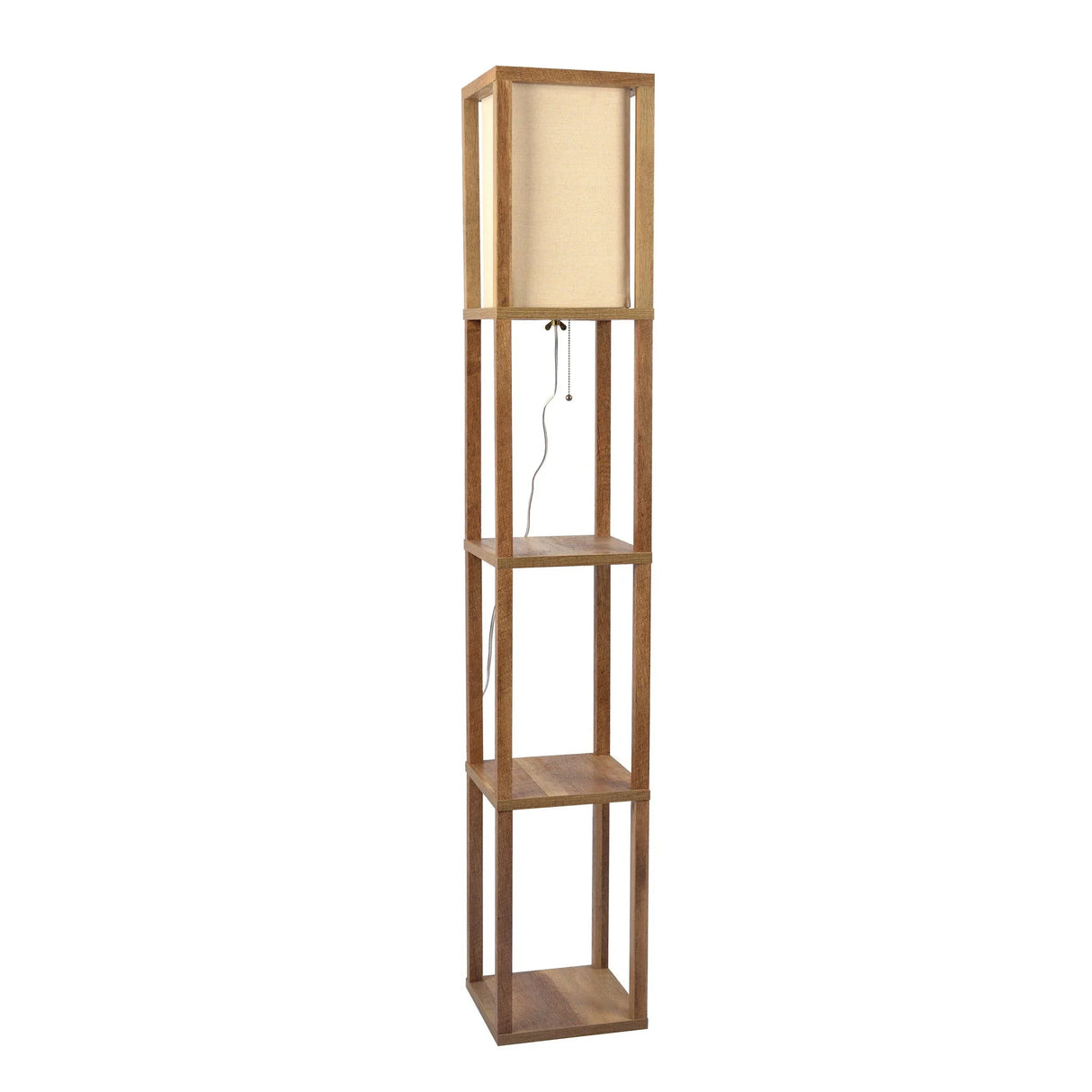 Pinnacle - Shelf Floor Lamp For Bedroom / Living Room, Long Shade - Natural Wood / White - Furniture Home Direct