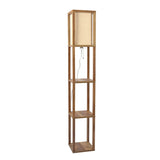 Pinnacle - Shelf Floor Lamp For Bedroom / Living Room, Long Shade - Natural Wood / White - Furniture Home Direct