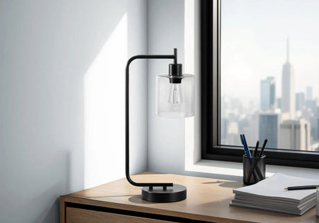 Lighting, Table Lamp, USB Port Included, Glass Shade, Modern - Black - Furniture Home Direct