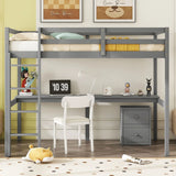 Loft Wood Bed With Under-Bed, Built-In Desk, A Storage Cabinet Of 2 Drawers, Guardrails, Ladder - Furniture Home Direct