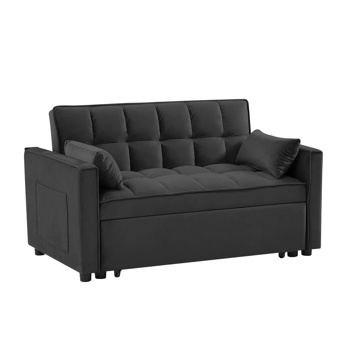 Modern Velvet Convertible Loveseat Futon Sofa With Pullout Bed, Reclining Backrest - Furniture Home Direct
