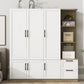 3 Door Storage Wardrobe For Dedroom With Shelves And 2 Drawers, Side Storage Shelves - Furniture Home Direct