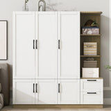 3 Door Storage Wardrobe For Dedroom With Shelves And 2 Drawers, Side Storage Shelves - Furniture Home Direct