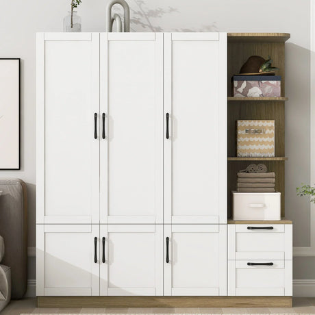 3 Door Storage Wardrobe For Dedroom With Shelves And 2 Drawers, Side Storage Shelves - Furniture Home Direct