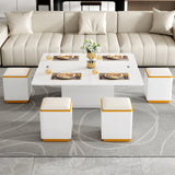 Multi Functional Adjustable Coffee Table With 4 Storage Stools - Furniture Home Direct