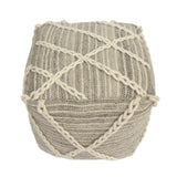Modern Wool Rope Square Pouf Ottoman Floor Cushion - Gray / Ivory - Furniture Home Direct