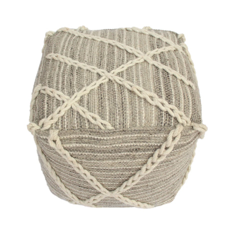 Modern Wool Rope Square Pouf Ottoman Floor Cushion - Gray / Ivory - Furniture Home Direct